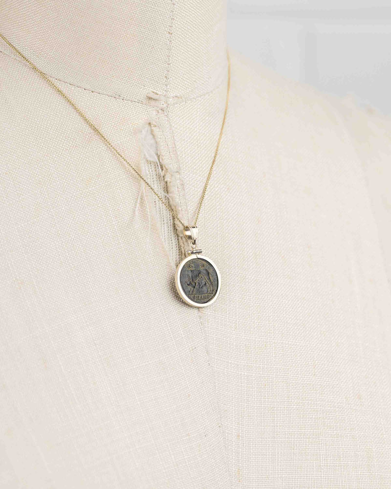 14k Gold Genuine Ancient Constantinople Commemorative Coin Necklace (Romulus & Remus; 330-354 A.D.)