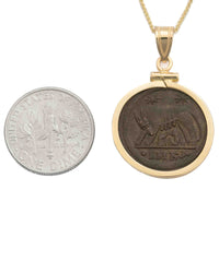 14k Gold Genuine Ancient Constantinople Commemorative Coin Necklace (Romulus & Remus; 307-337 A.D.)