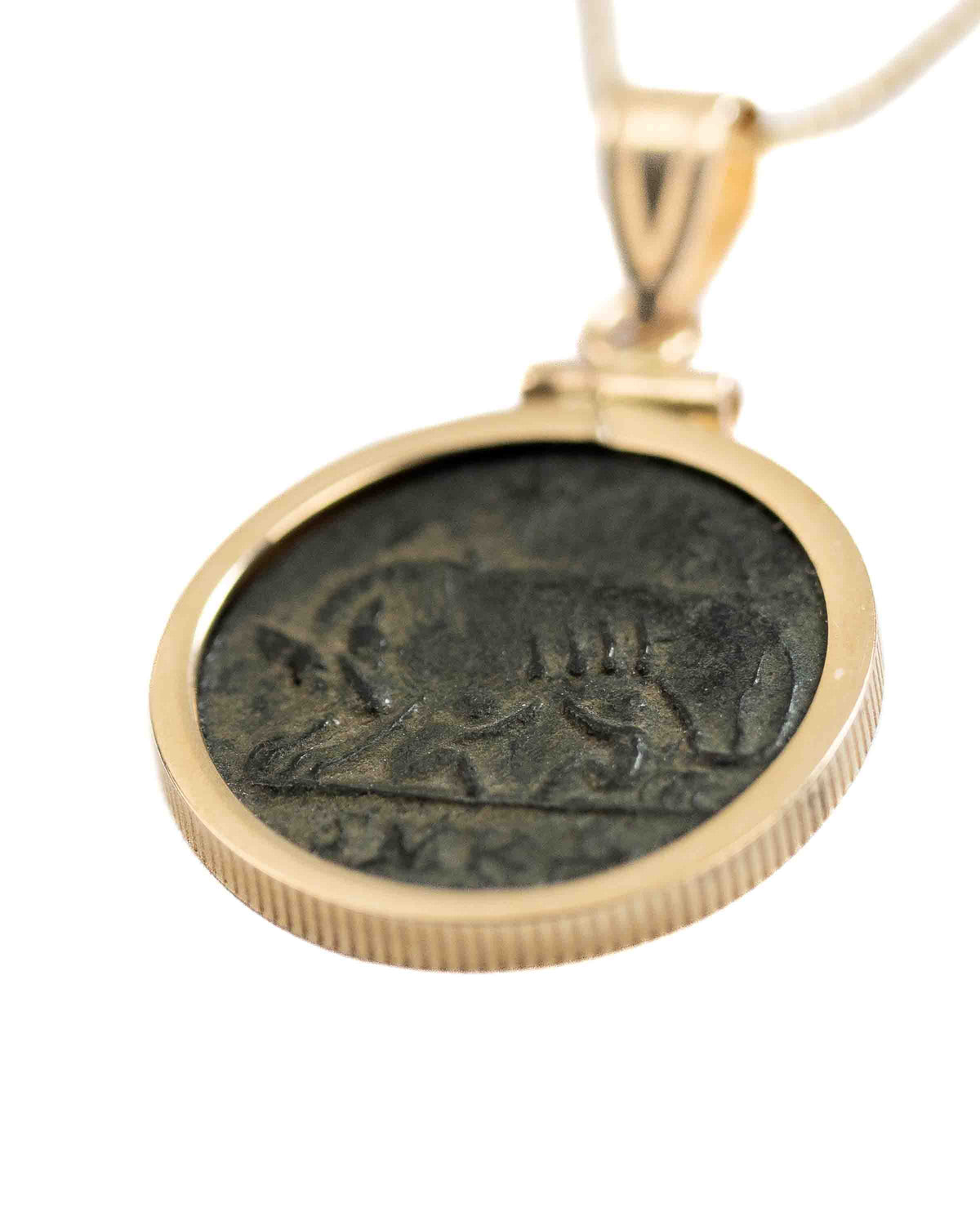 14k Gold Genuine Ancient Constantinople Commemorative Coin Necklace (Romulus & Remus; 307-337 A.D.)