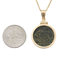 14k Gold Genuine Ancient Constantinople Commemorative Coin Necklace (Romulus & Remus; 307-337 A.D.)