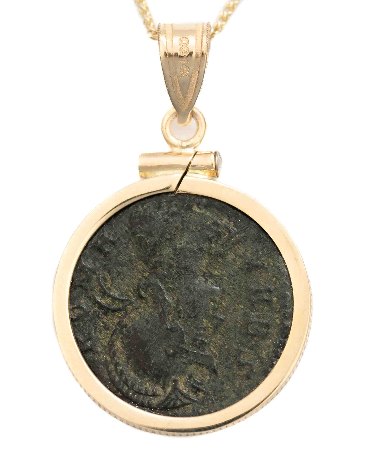 14k Gold Genuine Ancient Constantinople Commemorative Coin Necklace (Romulus & Remus; 307-337 A.D.)