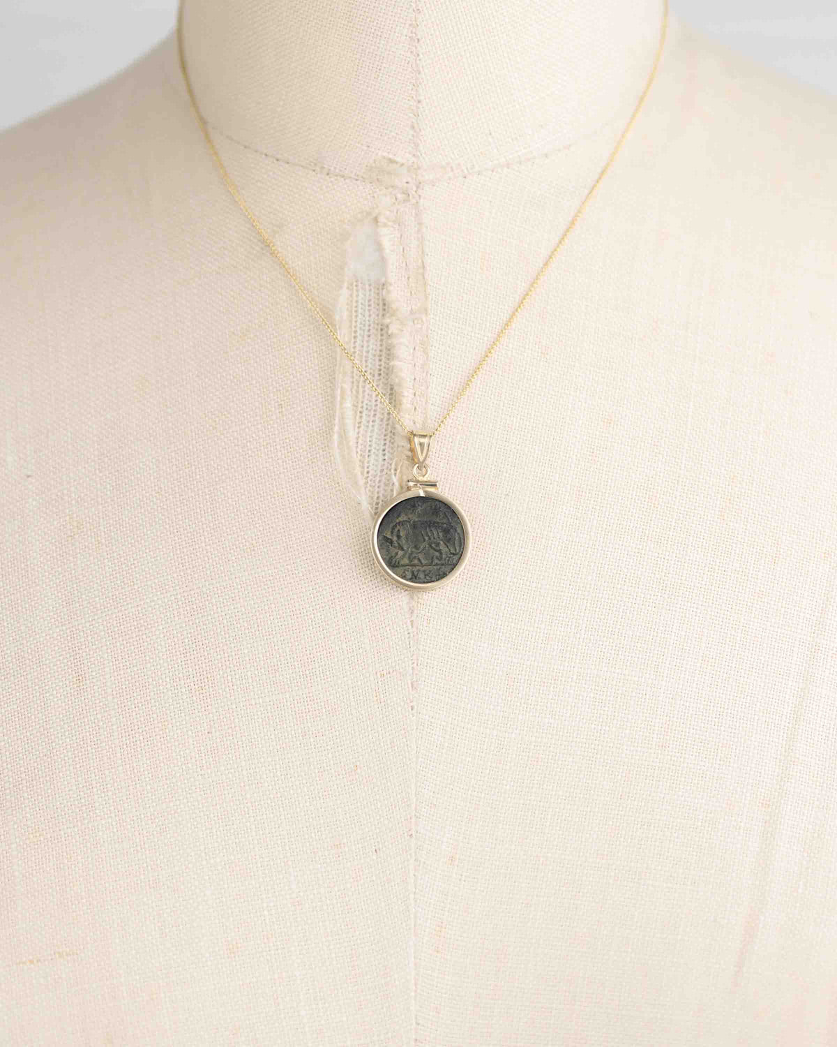 14k Gold Genuine Ancient Constantinople Commemorative Coin Necklace (Romulus & Remus; 307-337 A.D.)