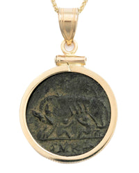 14k Gold Genuine Ancient Constantinople Commemorative Coin Necklace (Romulus & Remus; 307-337 A.D.)