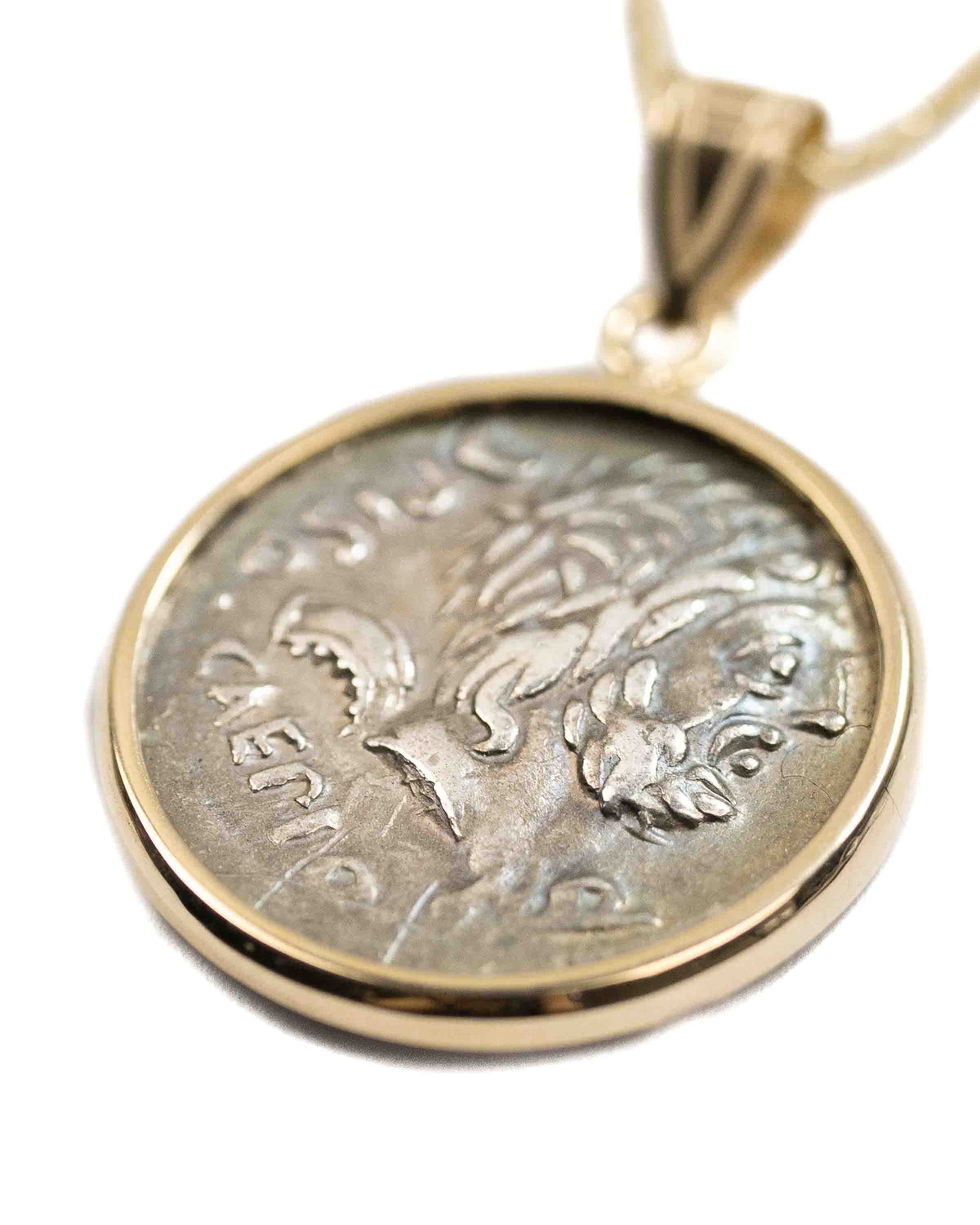 14k Gold Genuine Ancient Roman Coin Necklace (Saturn; 100 B.C.)