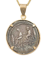 14k Gold Genuine Ancient Roman Coin Necklace (Saturn; 100 B.C.)