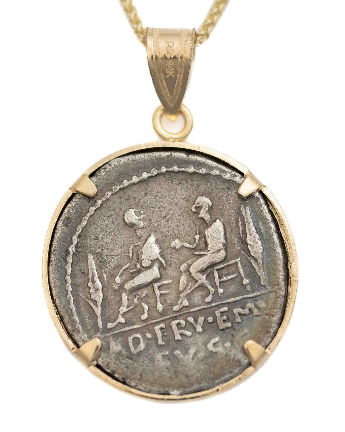 14k Gold Genuine Ancient Roman Coin Necklace (Saturn; 100 B.C.)