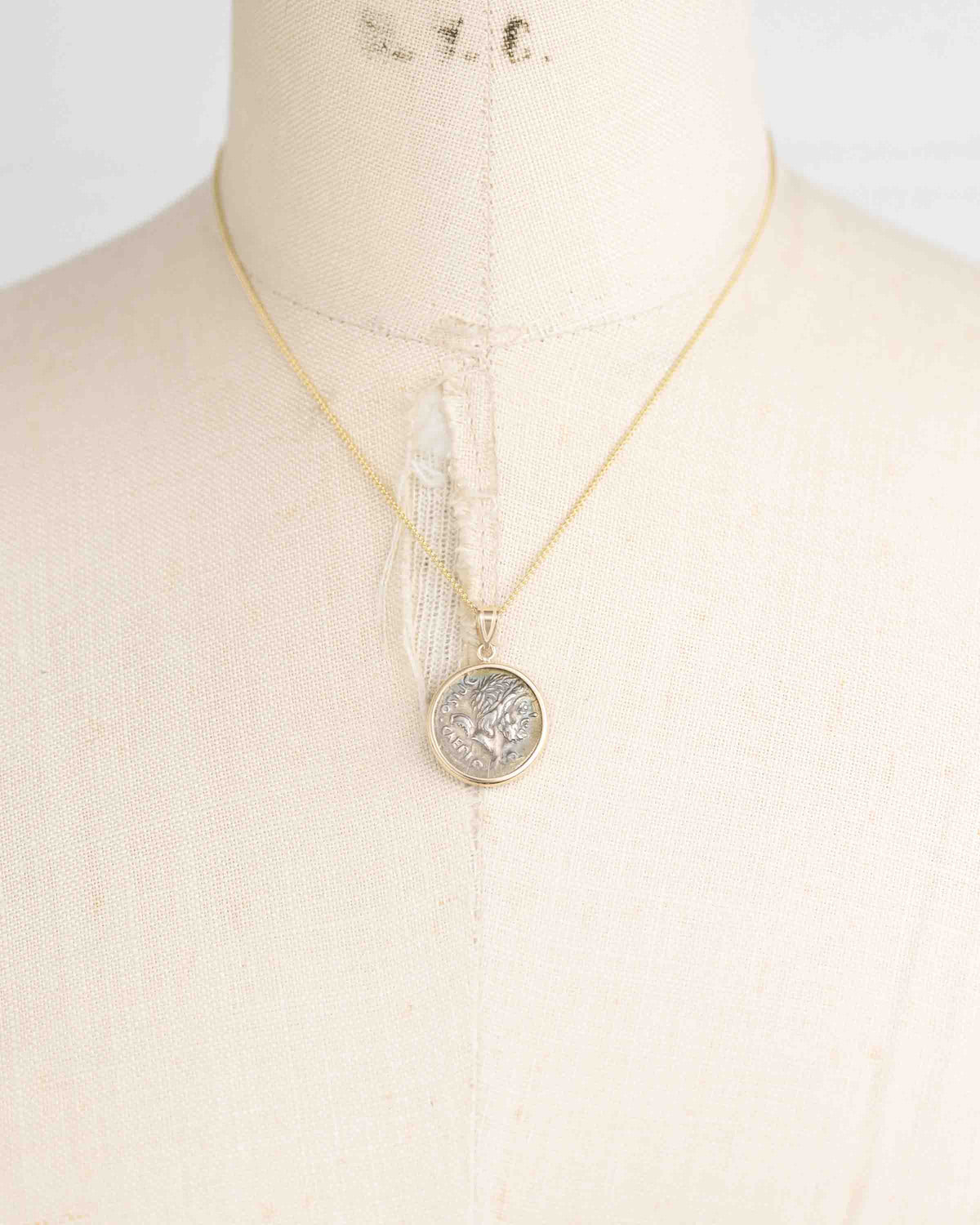 14k Gold Genuine Ancient Roman Coin Necklace (Saturn; 100 B.C.)