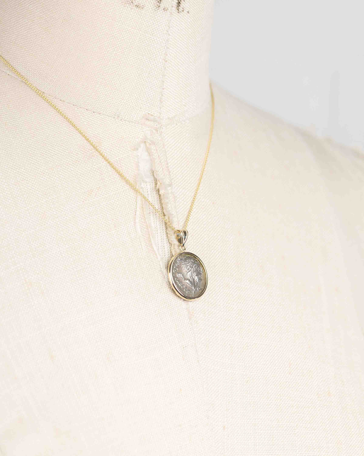 14k Gold Genuine Ancient Roman Coin Necklace (Saturn; 100 B.C.)