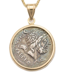 14k Gold Genuine Ancient Roman Coin Necklace (Saturn; 100 B.C.)