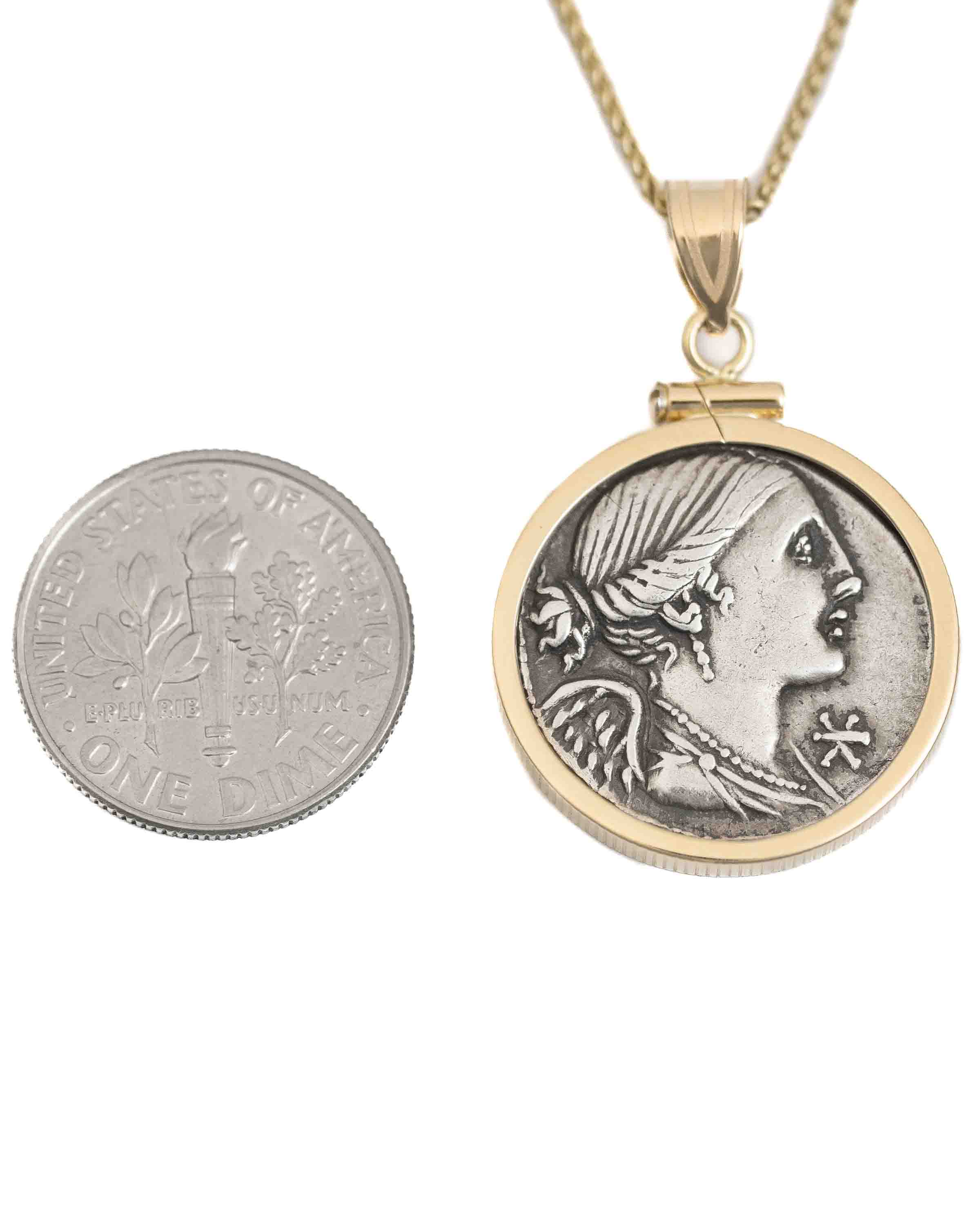 14k Gold Genuine Ancient Roman Coin Necklace (Winged Victory; 108 B.C.)