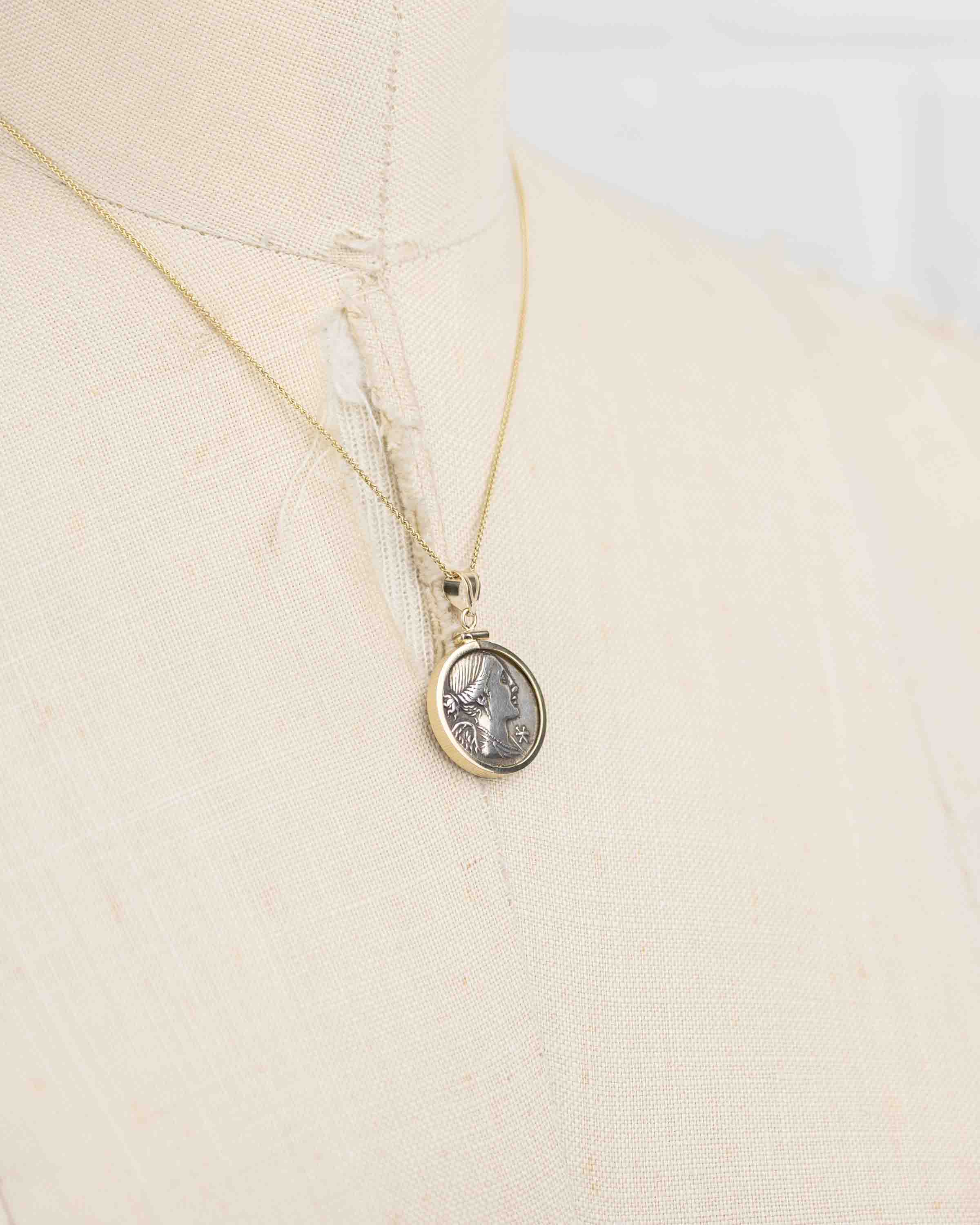 14k Gold Genuine Ancient Roman Coin Necklace (Winged Victory; 108 B.C.)