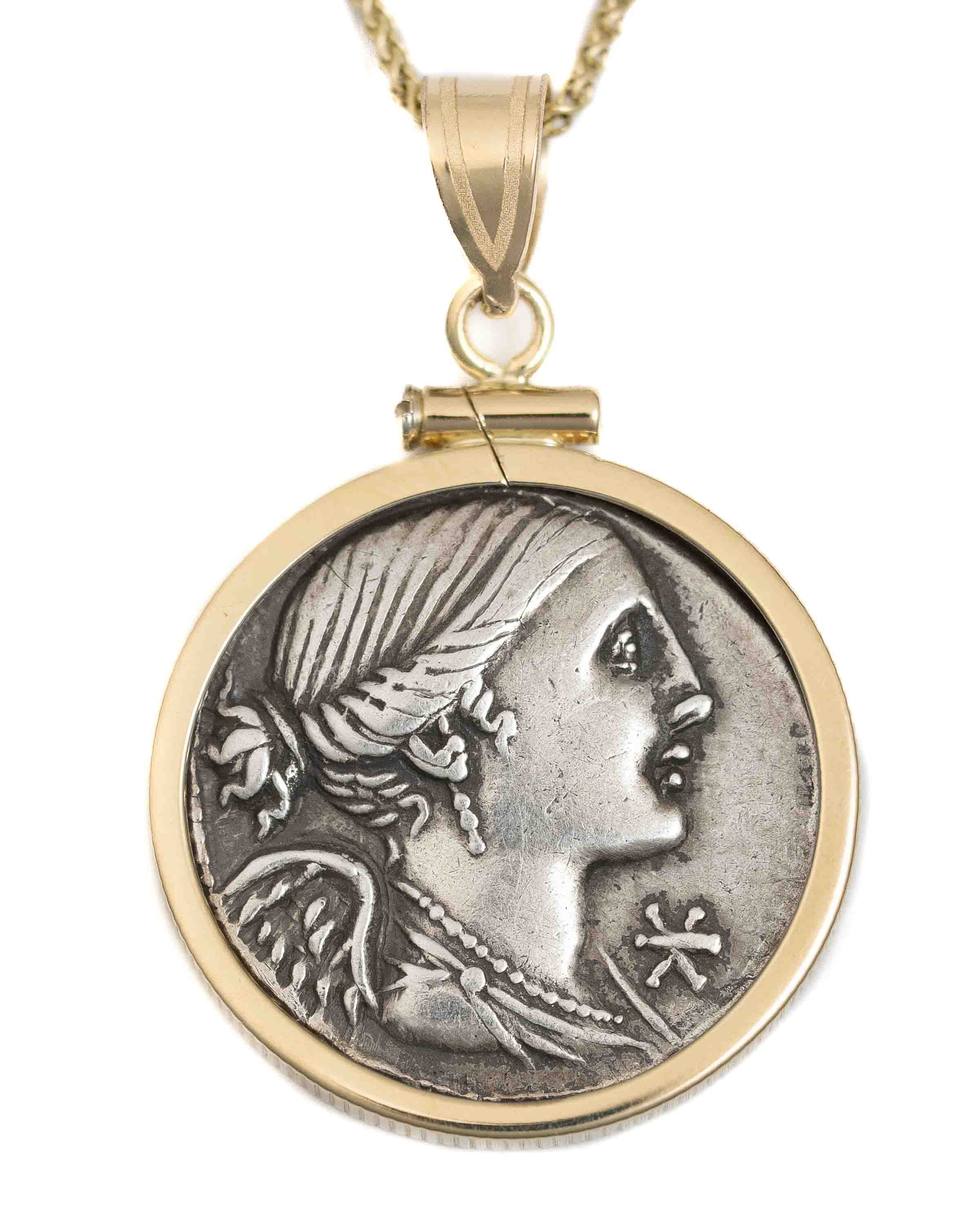 14k Gold Genuine Ancient Roman Coin Necklace (Winged Victory; 108 B.C.)