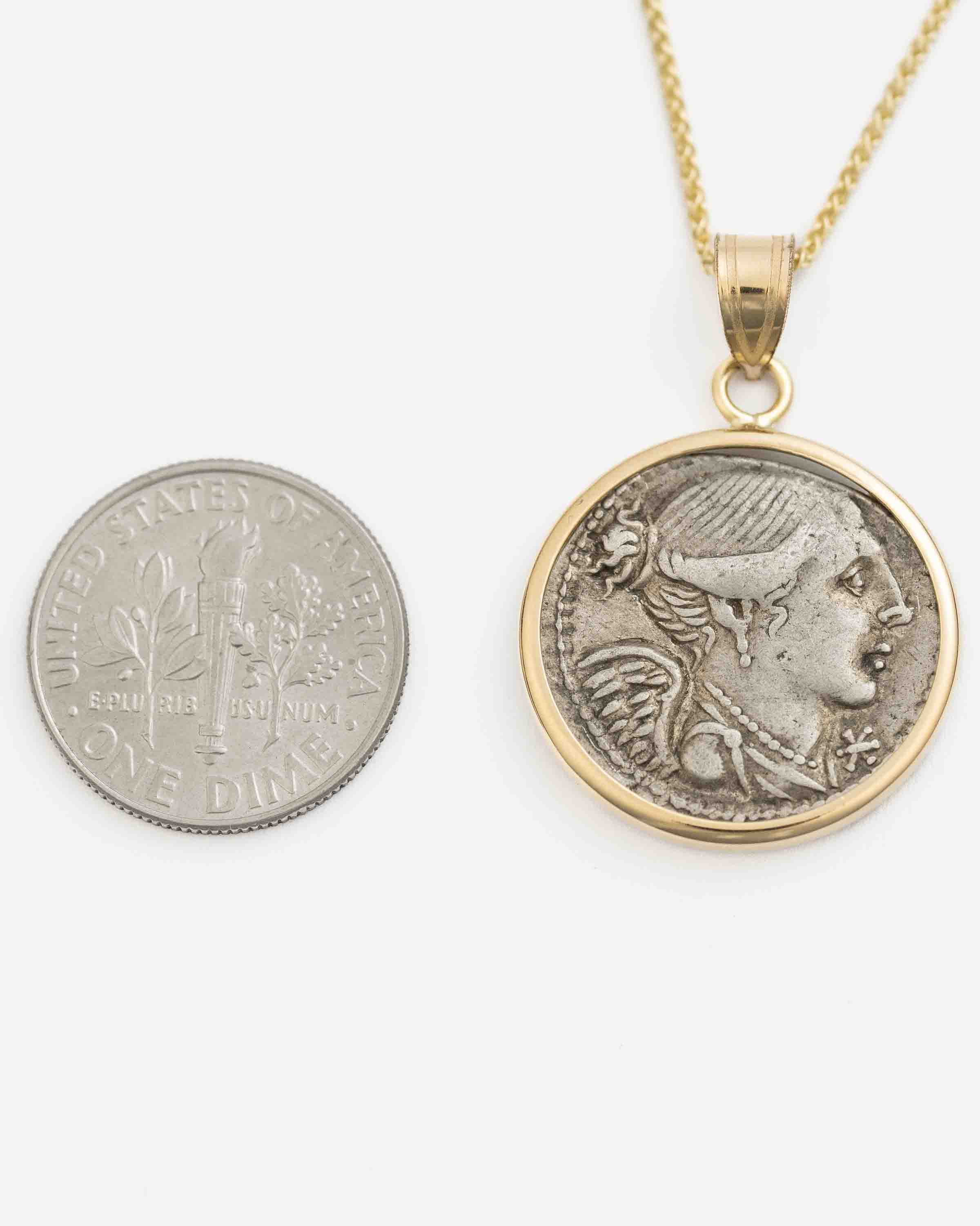 14k Gold Genuine Ancient Roman Coin Necklace (Winged Victory; 108 B.C.)