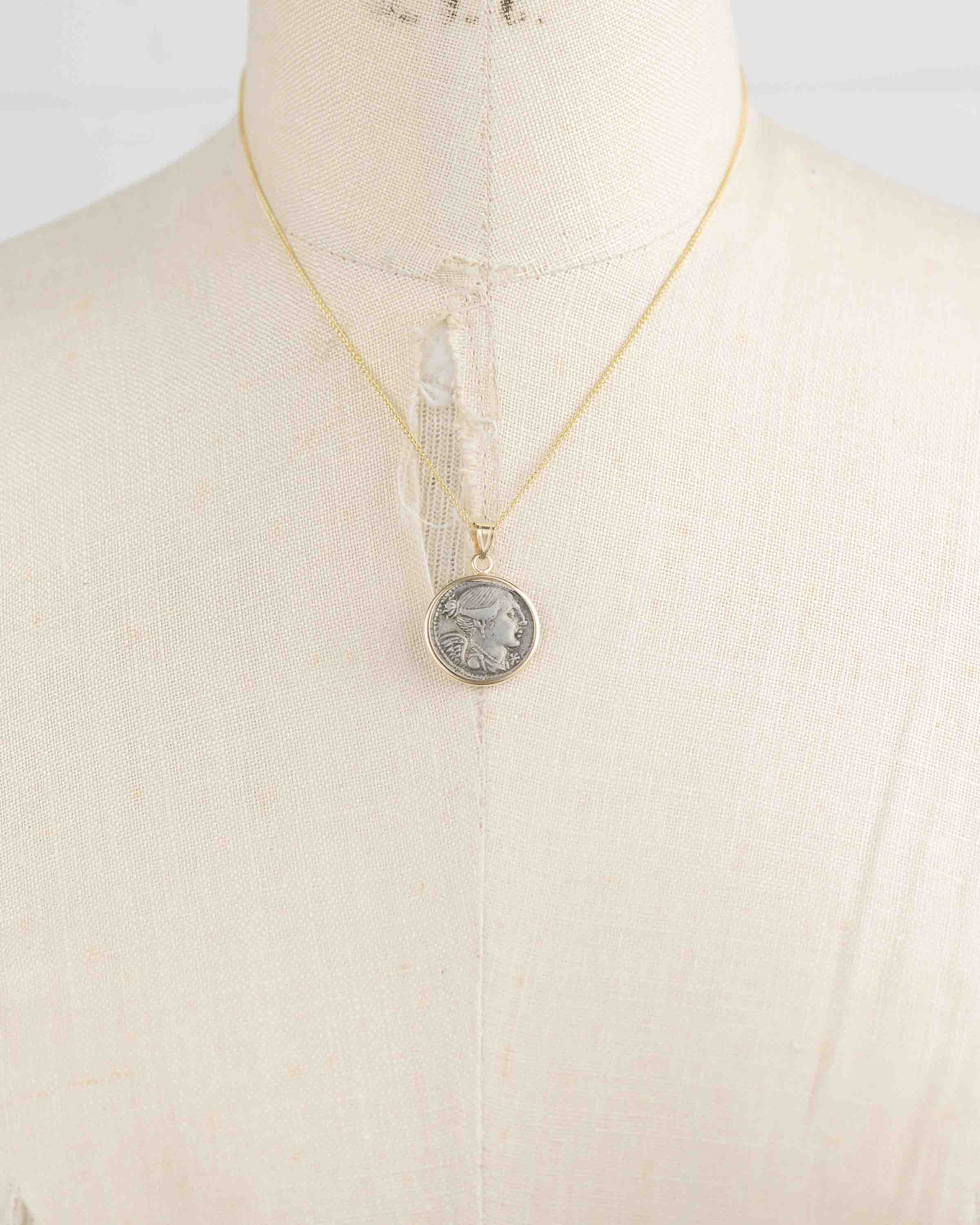 14k Gold Genuine Ancient Roman Coin Necklace (Winged Victory; 108 B.C.)