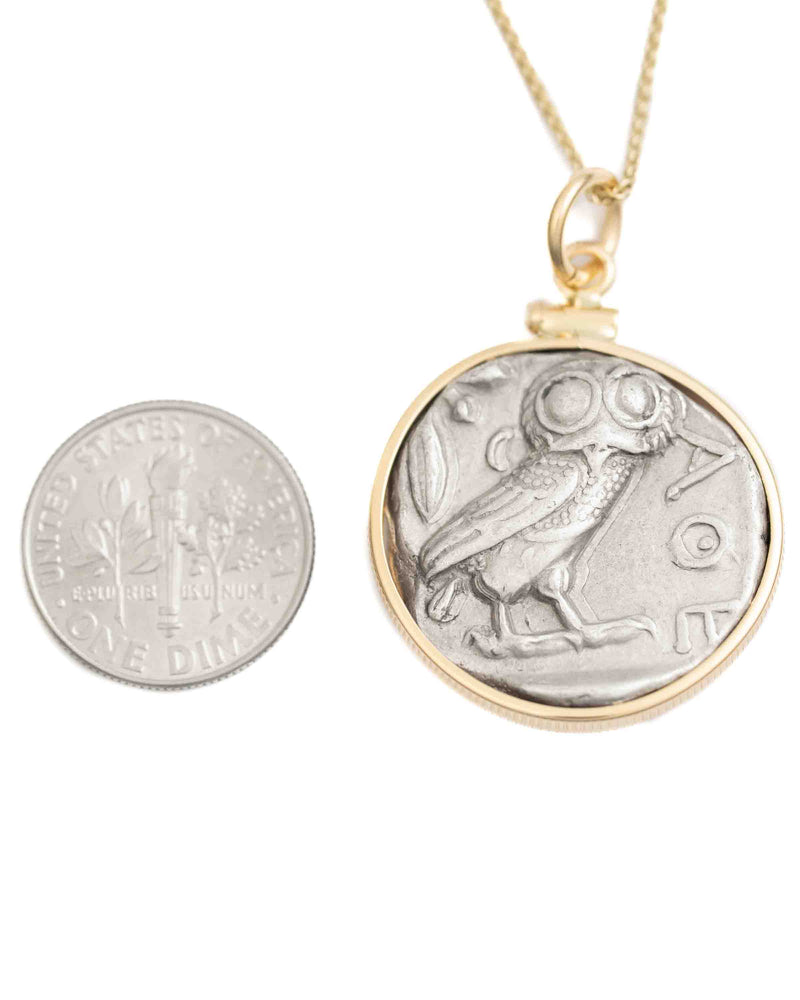 14k Gold Genuine Ancient Greek Coin Necklace (Athena/Owl; 454-404 B.C.)