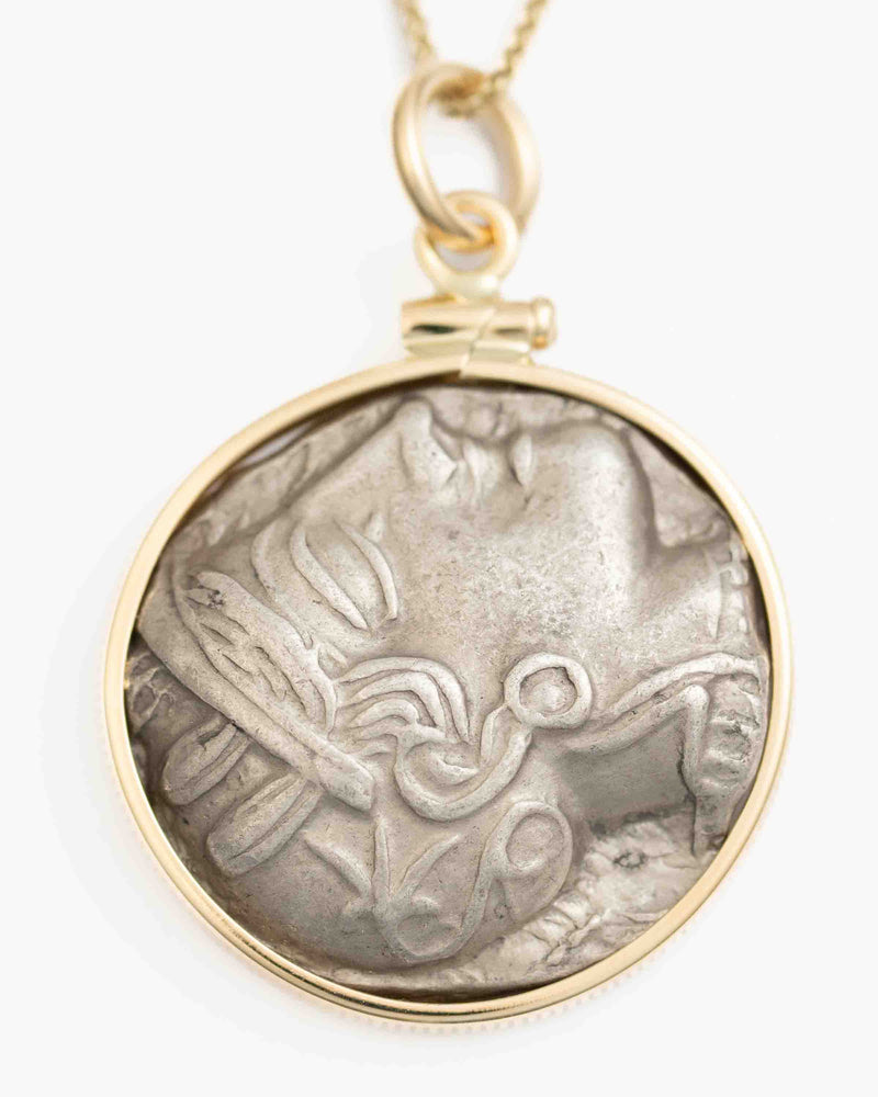 14k Gold Genuine Ancient Greek Coin Necklace (Athena/Owl; 454-404 B.C.)