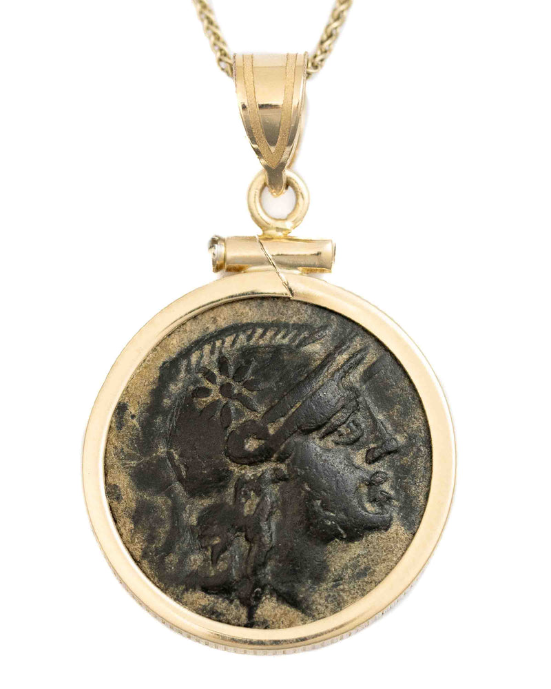 14k Gold Genuine Ancient Greek Coin Necklace (Athena/Owl; 200-133 B.C.)