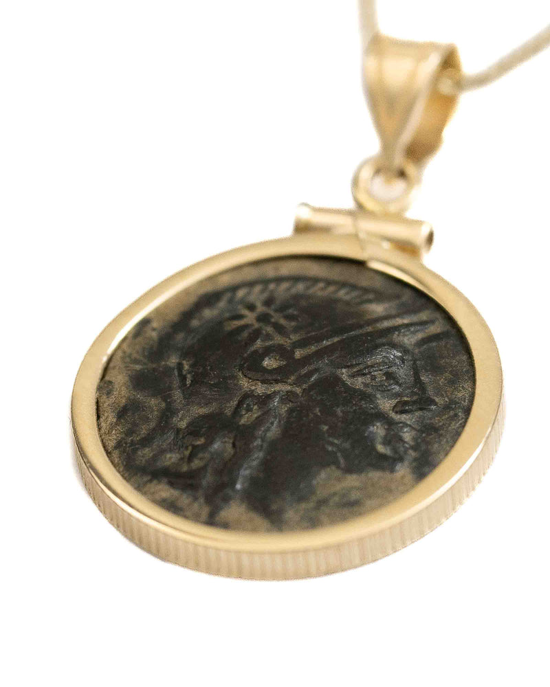 14k Gold Genuine Ancient Greek Coin Necklace (Athena/Owl; 200-133 B.C.)