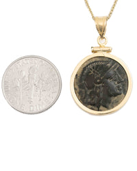 14k Gold Genuine Ancient Greek Coin Necklace (Athena/Owl; 200-133 B.C.)