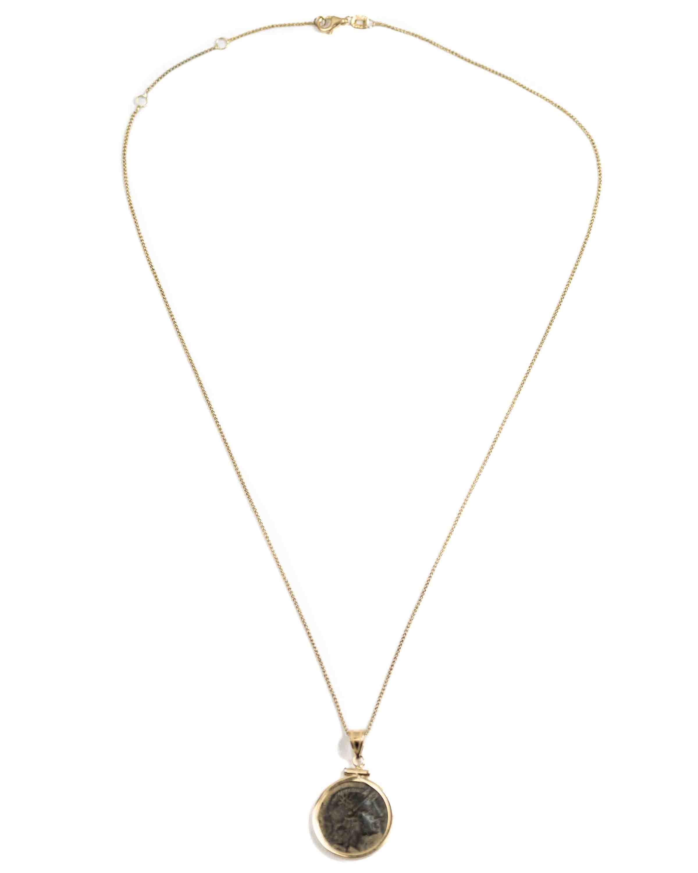 14k Gold Genuine Ancient Greek Coin Necklace (Athena/Owl; 200-133 B.C.)