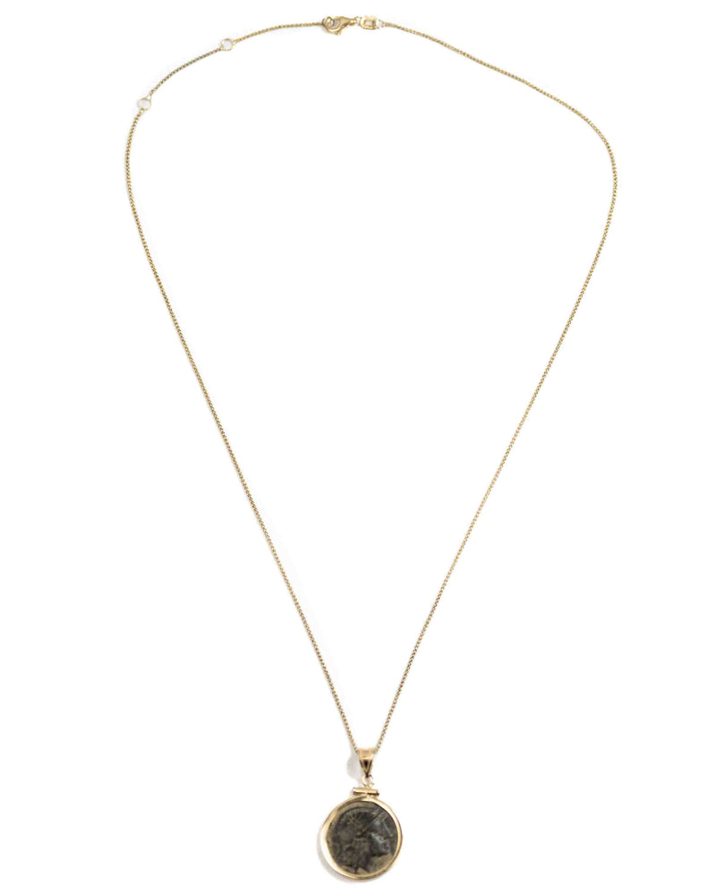 14k Gold Genuine Ancient Greek Coin Necklace (Athena/Owl; 200-133 B.C.)