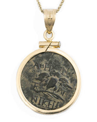 14k Gold Genuine Ancient Greek Coin Necklace (Athena/Owl; 200-133 B.C.)