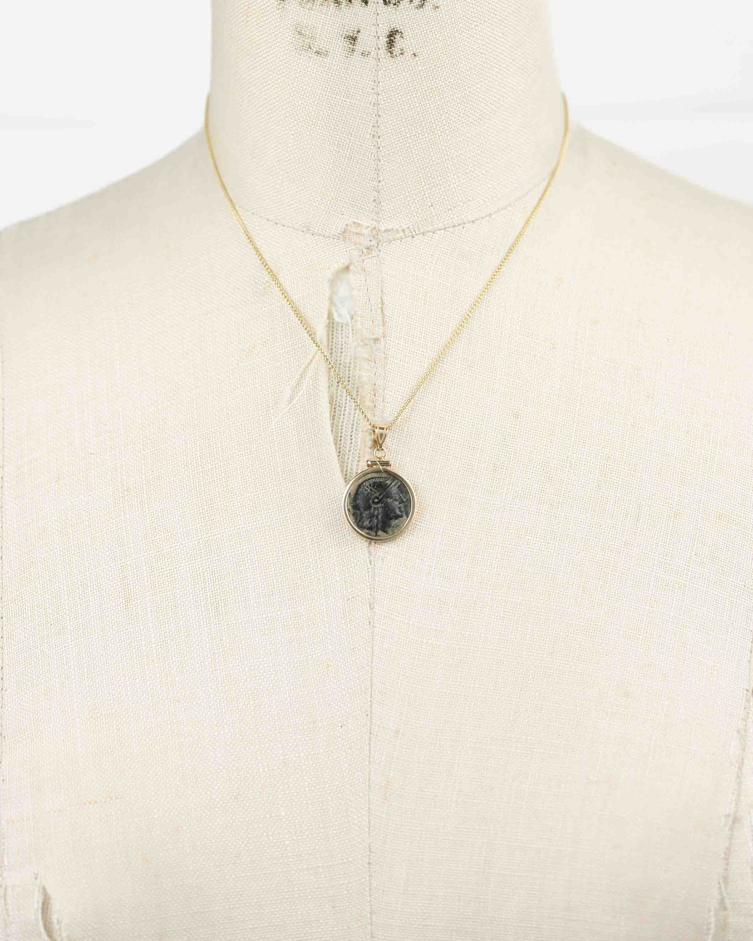 14k Gold Genuine Ancient Greek Coin Necklace (Athena/Owl; 200-133 B.C.)