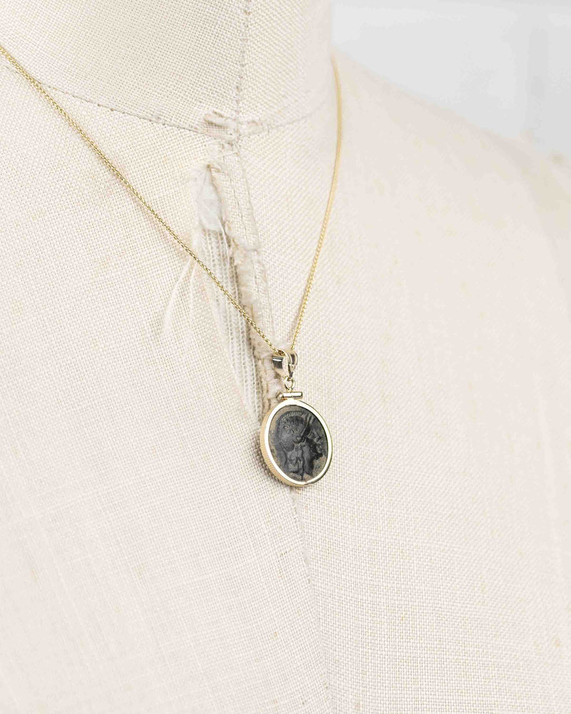 14k Gold Genuine Ancient Greek Coin Necklace (Athena/Owl; 200-133 B.C.)