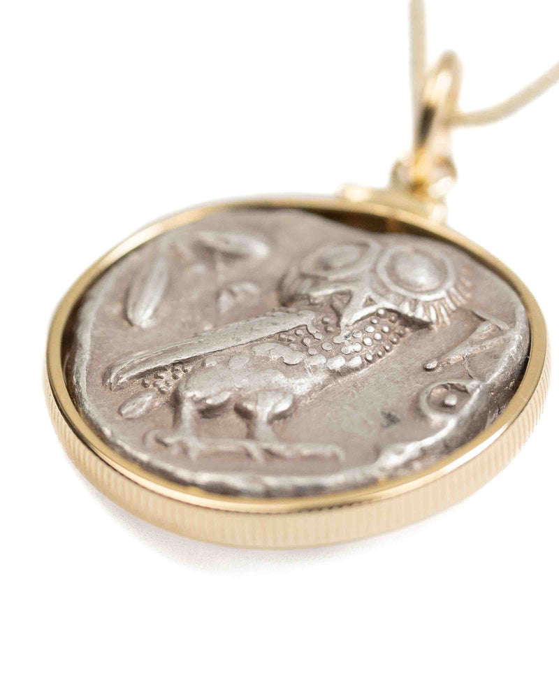 14k Gold Genuine Ancient Greek Coin Necklace (Athena/Owl; 454-404 B.C.)