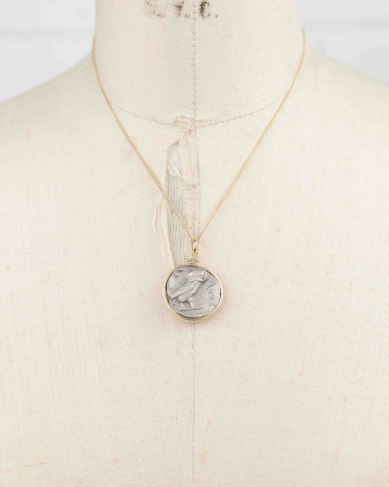 14k Gold Genuine Ancient Greek Coin Necklace (Athena/Owl; 454-404 B.C.)