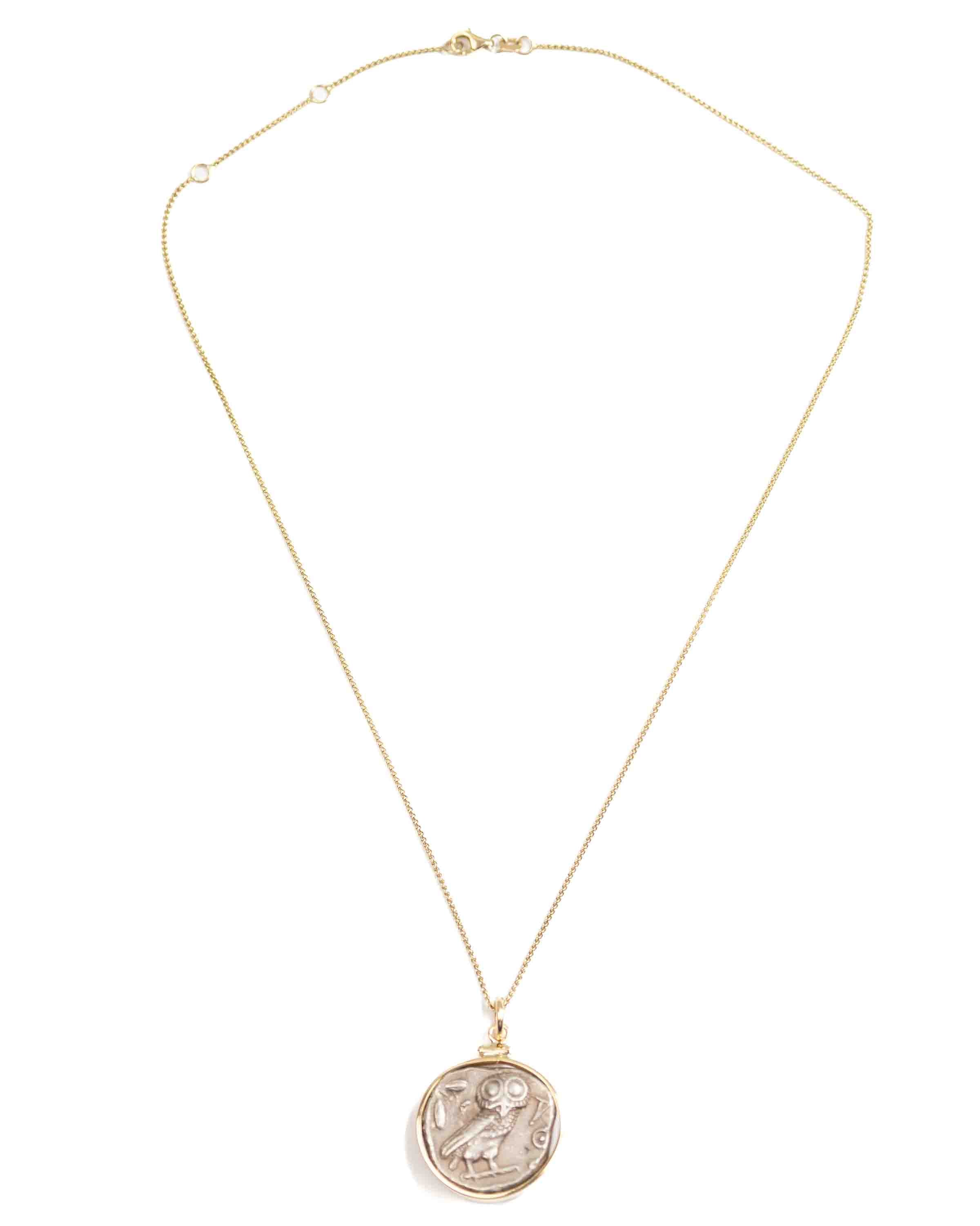 14k Gold Genuine Ancient Greek Coin Necklace (Athena/Owl; 454-404 B.C.)