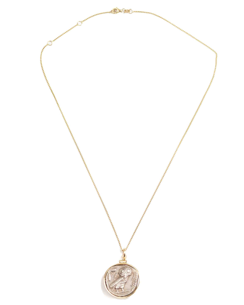 14k Gold Genuine Ancient Greek Coin Necklace (Athena/Owl; 454-404 B.C.)