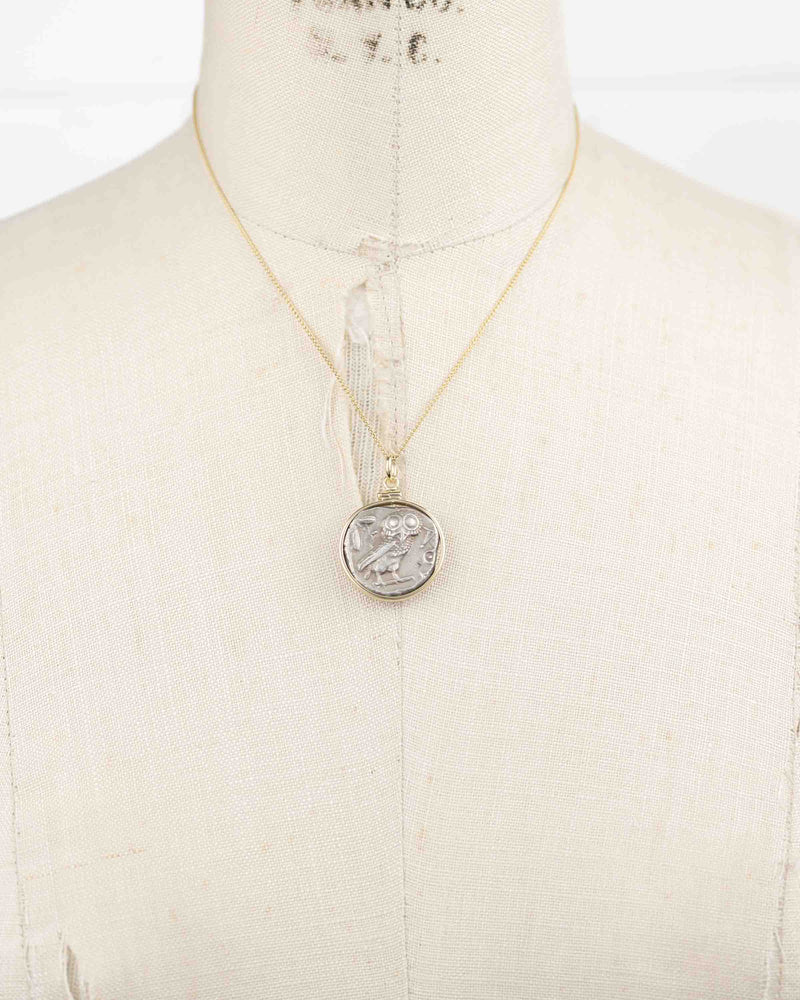 14k Gold Genuine Ancient Greek Coin Necklace (Athena/Owl; 454-404 B.C.)
