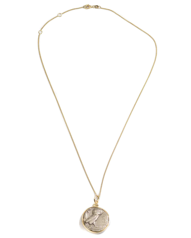 14k Gold Genuine Ancient Greek Coin Necklace (Athena/Owl; 454-404 B.C.)