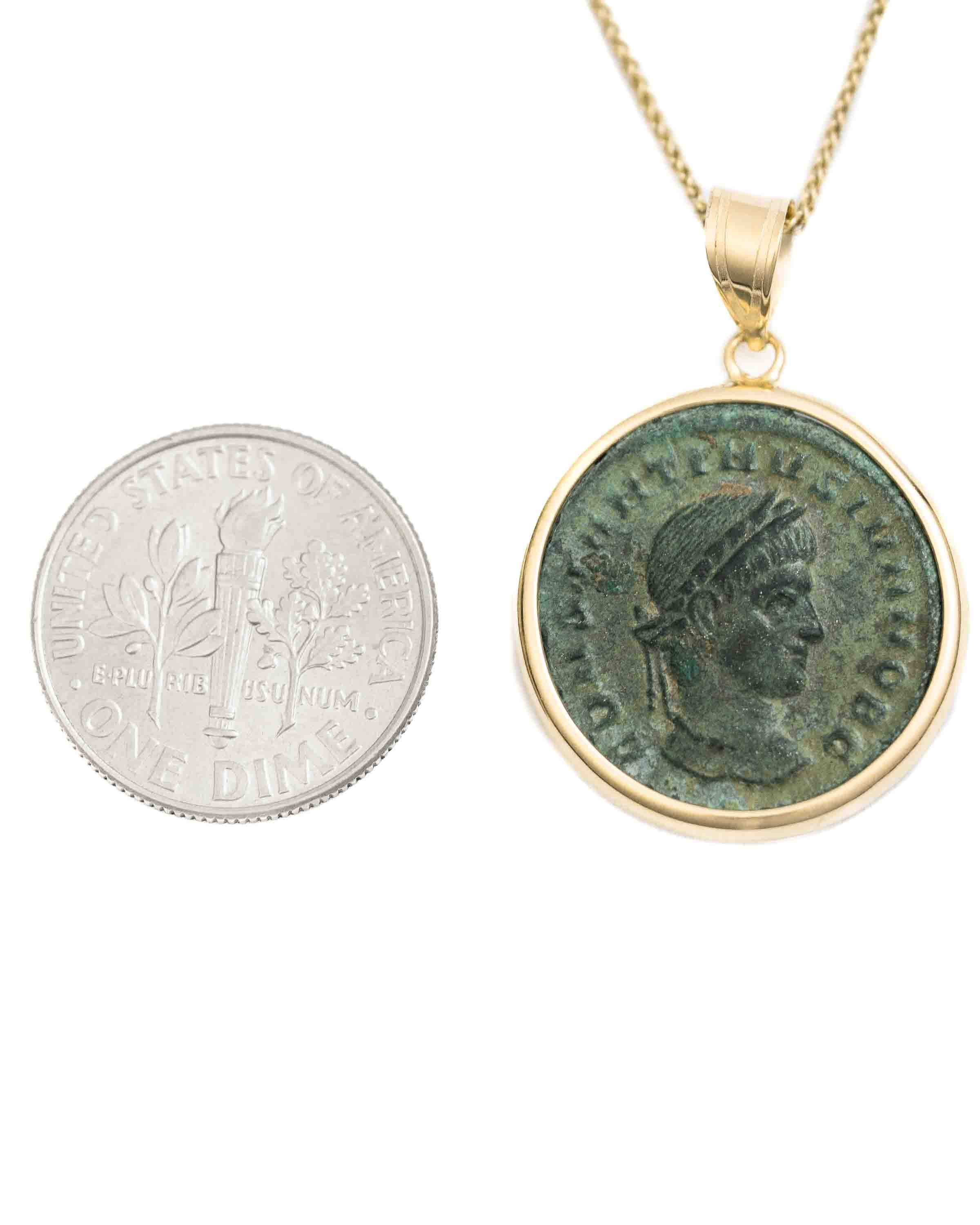 14k Gold Genuine Ancient Roman Coin Necklace (Constantine II; 317-337 A.D.)