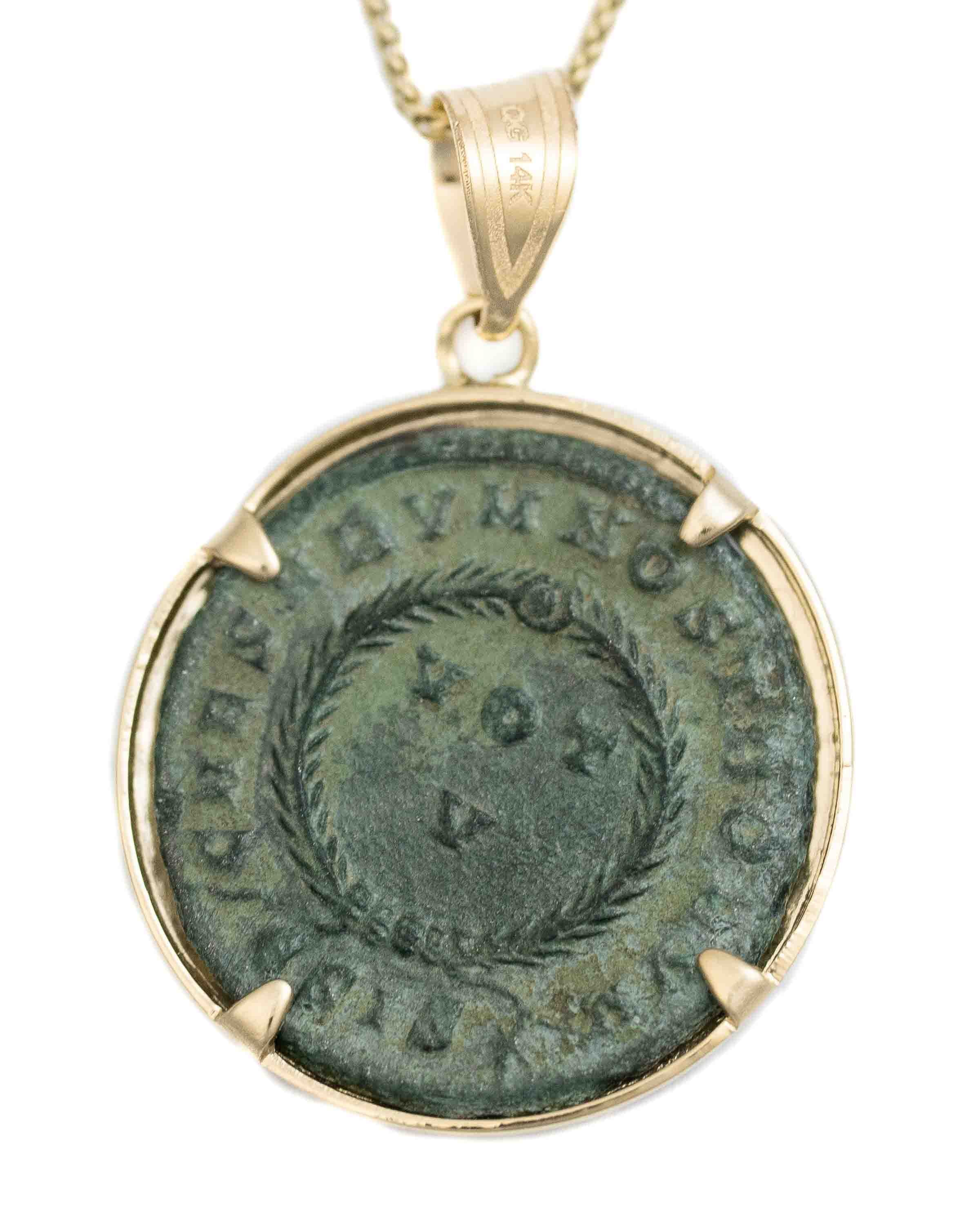 14k Gold Genuine Ancient Roman Coin Necklace (Constantine II; 317-337 A.D.)