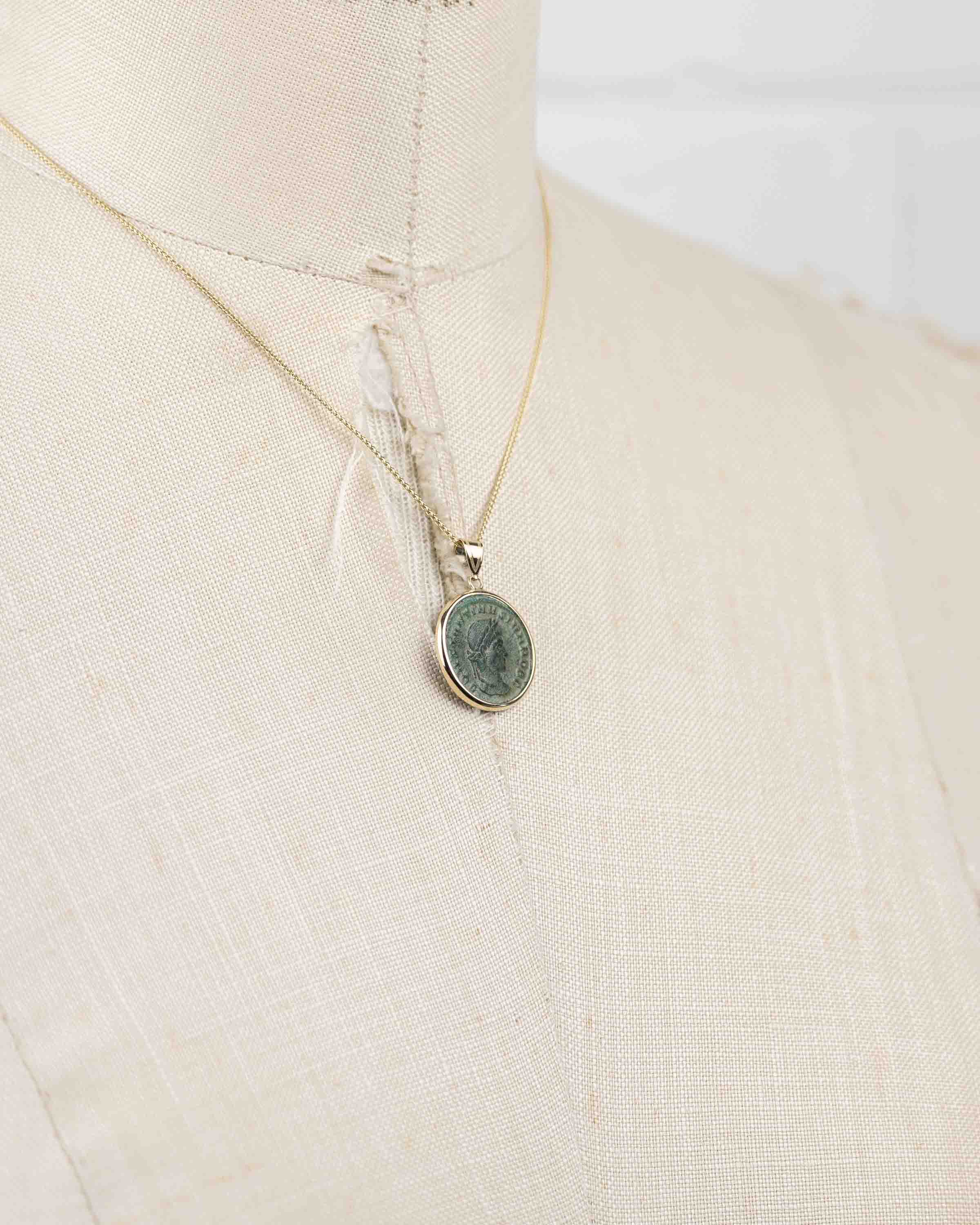 14k Gold Genuine Ancient Roman Coin Necklace (Constantine II; 317-337 A.D.)
