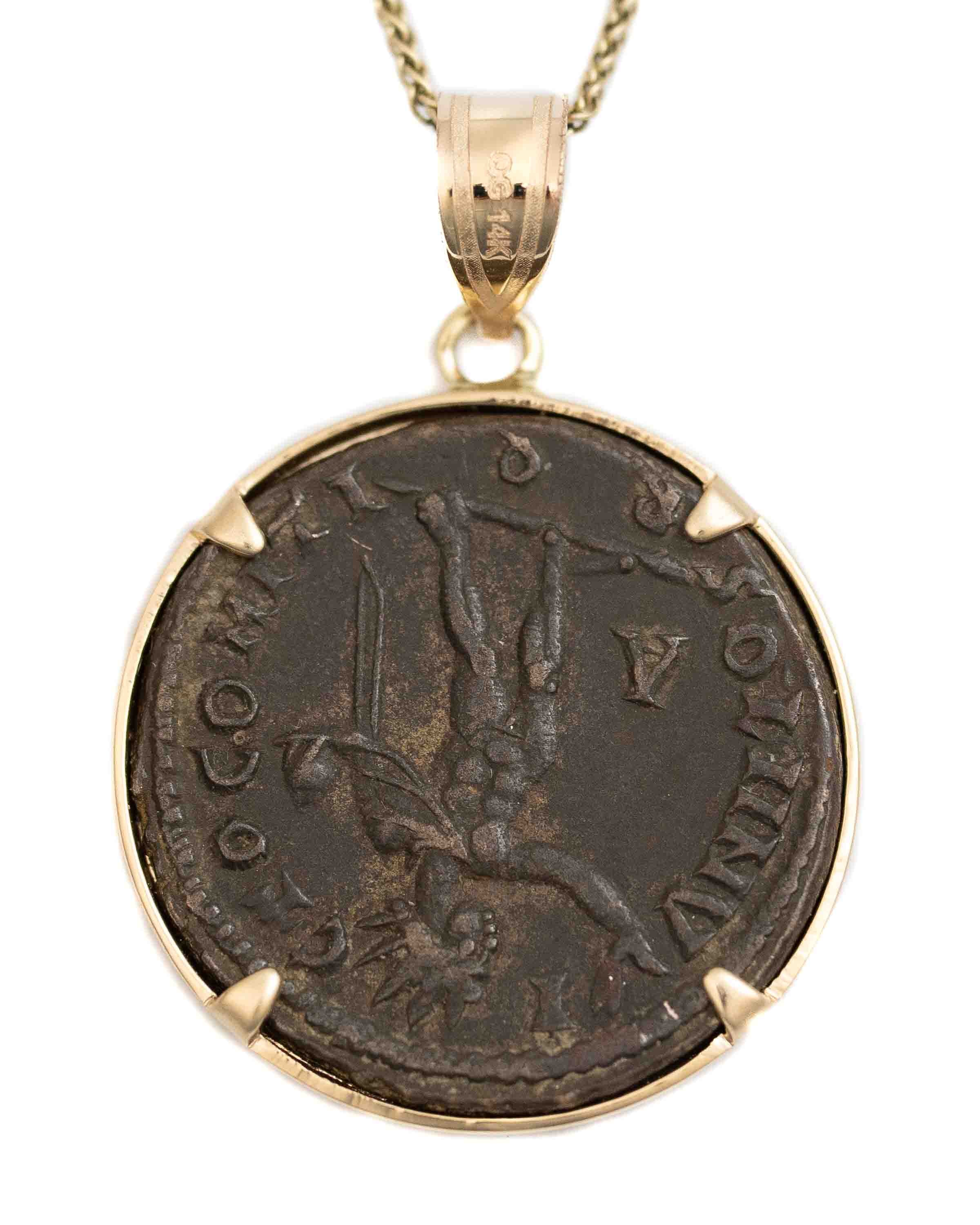 14k Gold Genuine Ancient Roman Coin Necklace (Constantine the Great; 306-337 A.D.)