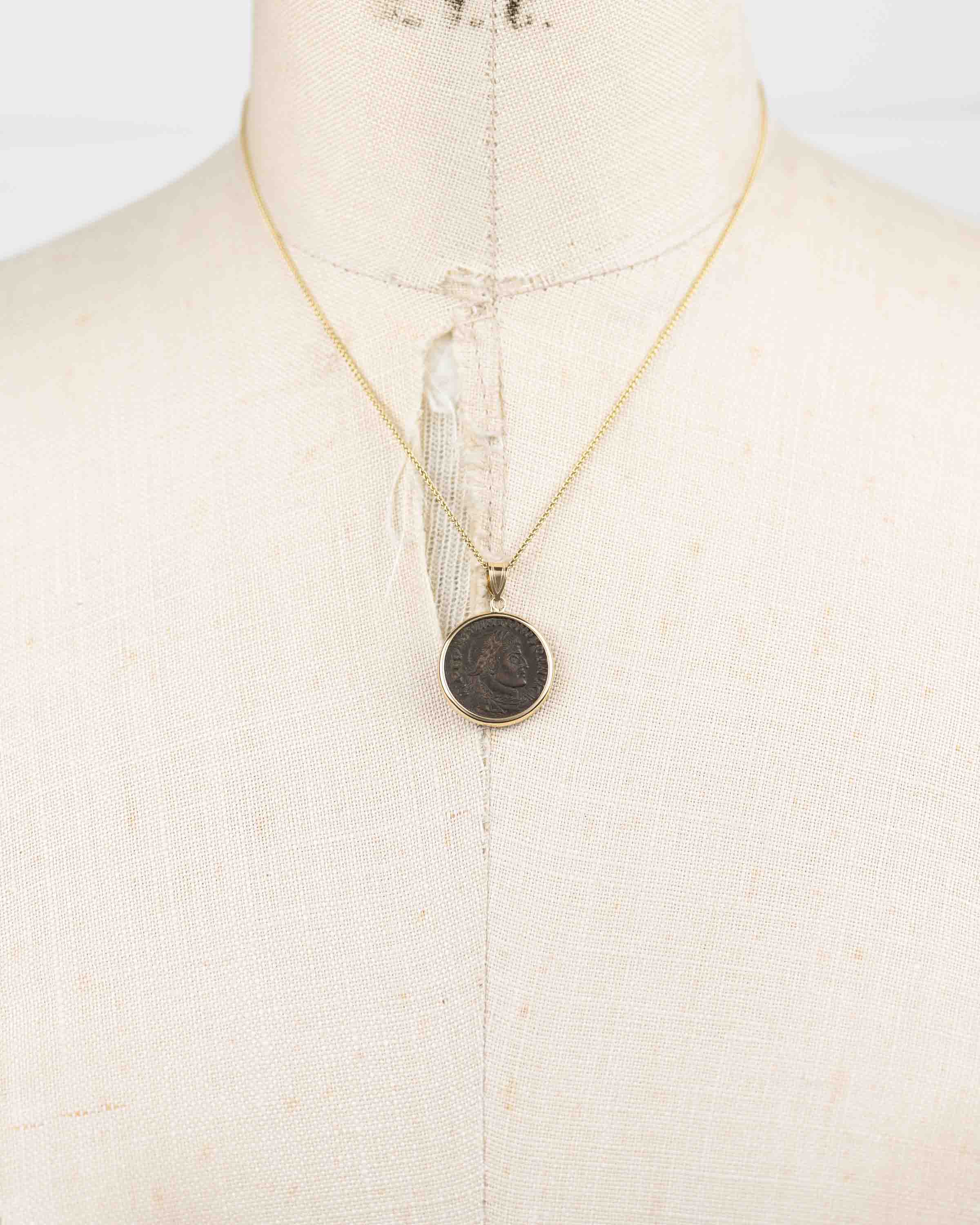 14k Gold Genuine Ancient Roman Coin Necklace (Constantine the Great; 306-337 A.D.)
