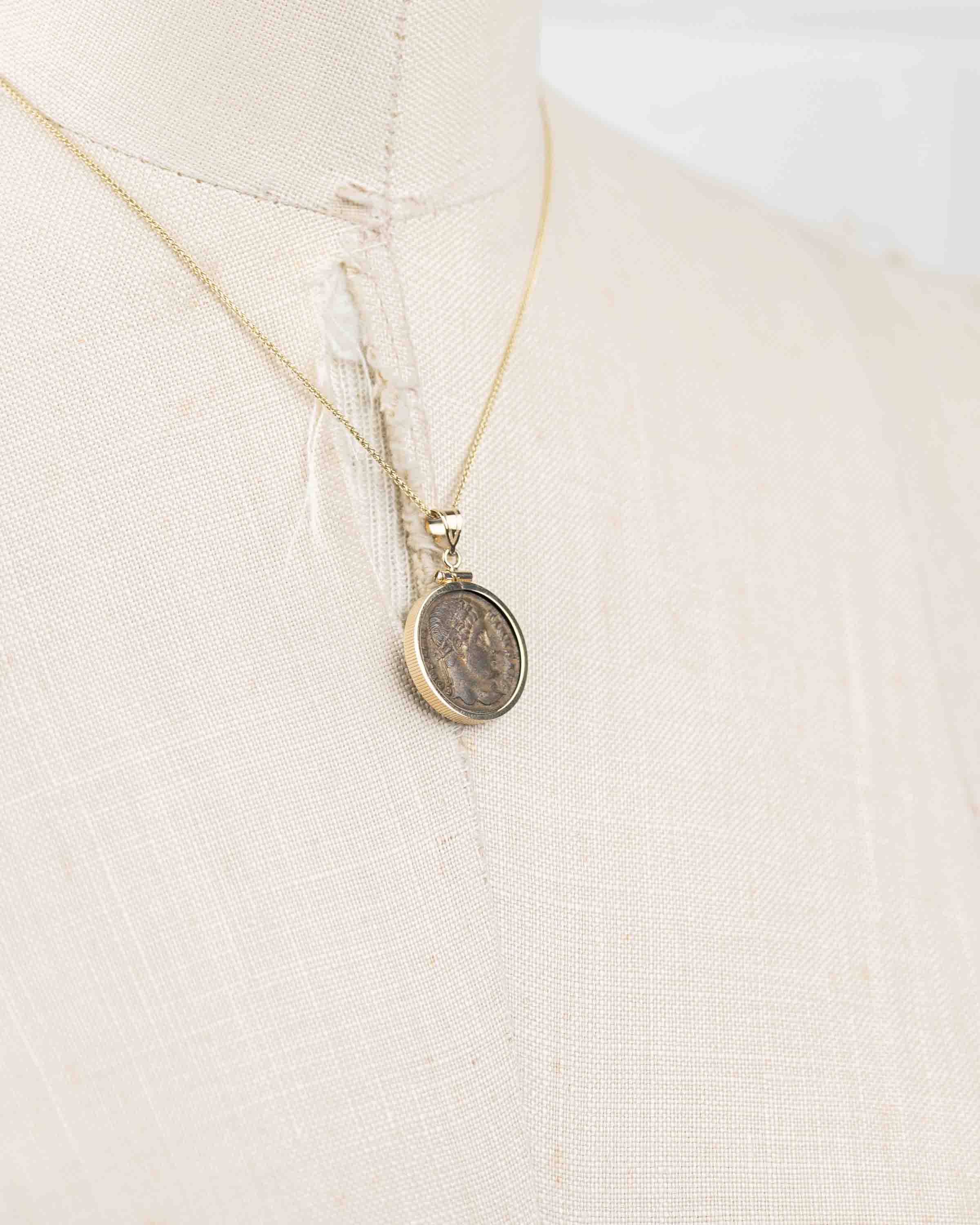 14k Gold Genuine Ancient Roman Coin Necklace (Constantine the Great; 306-337 A.D.)