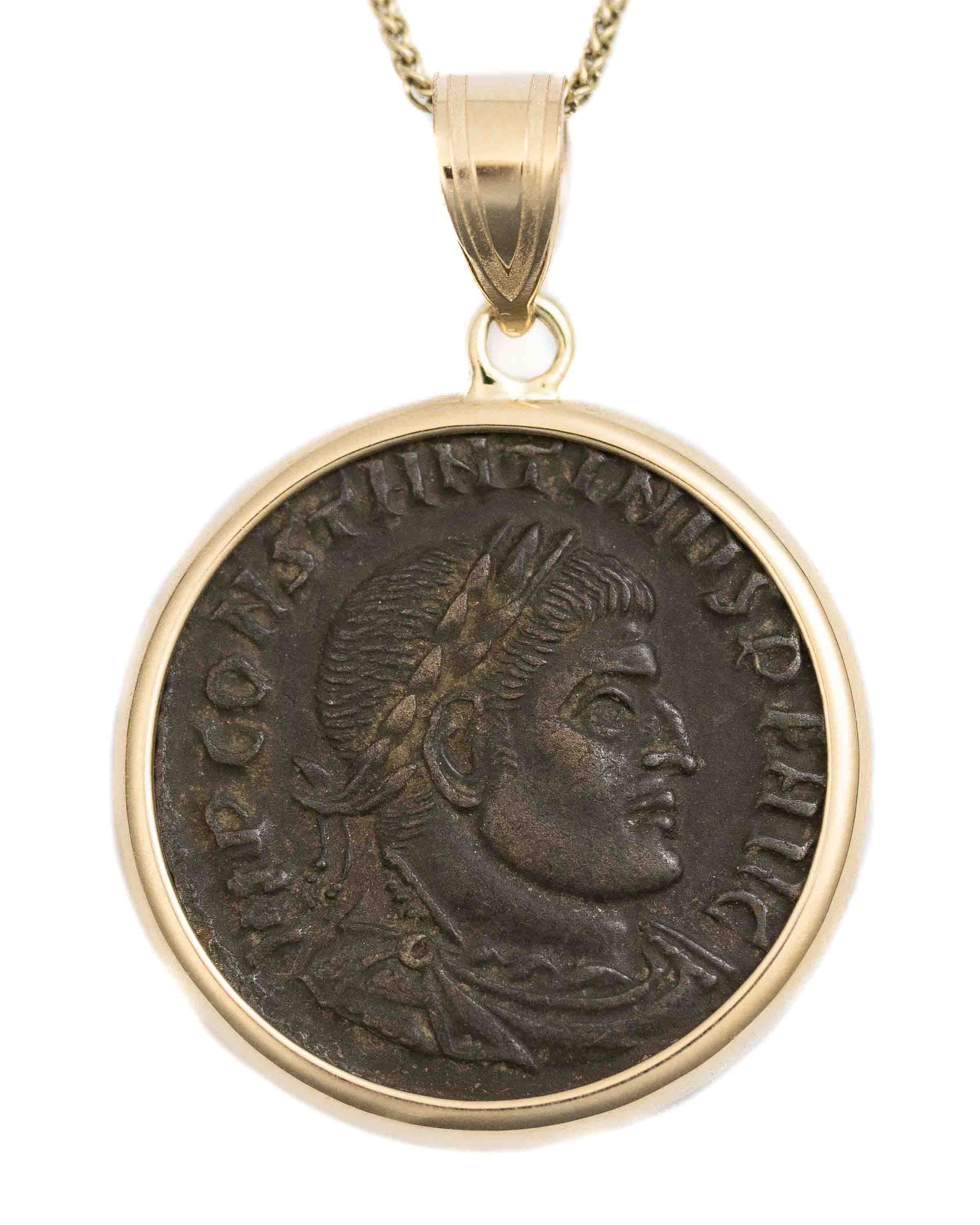 14k Gold Genuine Ancient Roman Coin Necklace (Constantine the Great; 306-337 A.D.)