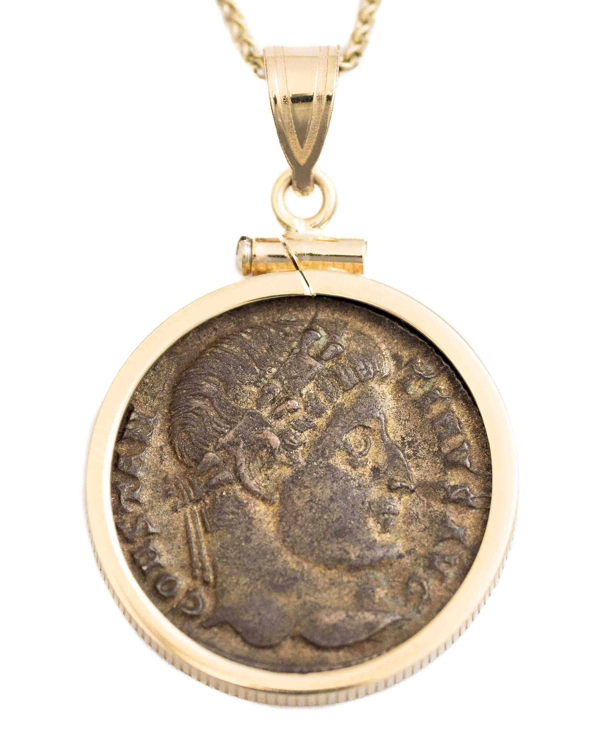 14k Gold Genuine Ancient Roman Coin Necklace (Constantine the Great; 306-337 A.D.)