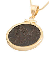 14k Gold Genuine Ancient Constantinople Commemorative Coin Necklace (Constantinopolis/Winged Victory; 330-354 A.D.)
