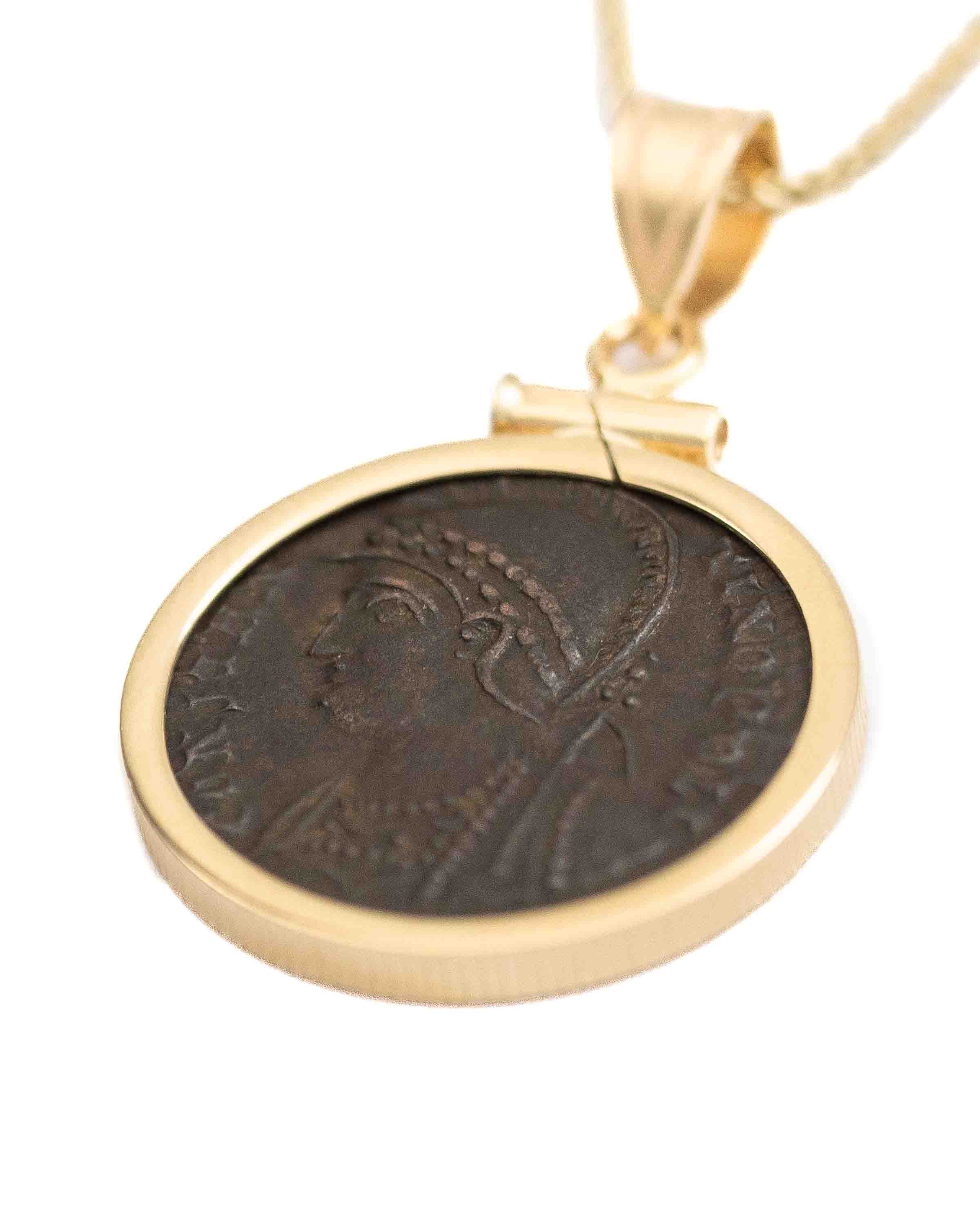 14k Gold Genuine Ancient Constantinople Commemorative Coin Necklace (Constantinopolis/Winged Victory; 330-354 A.D.)
