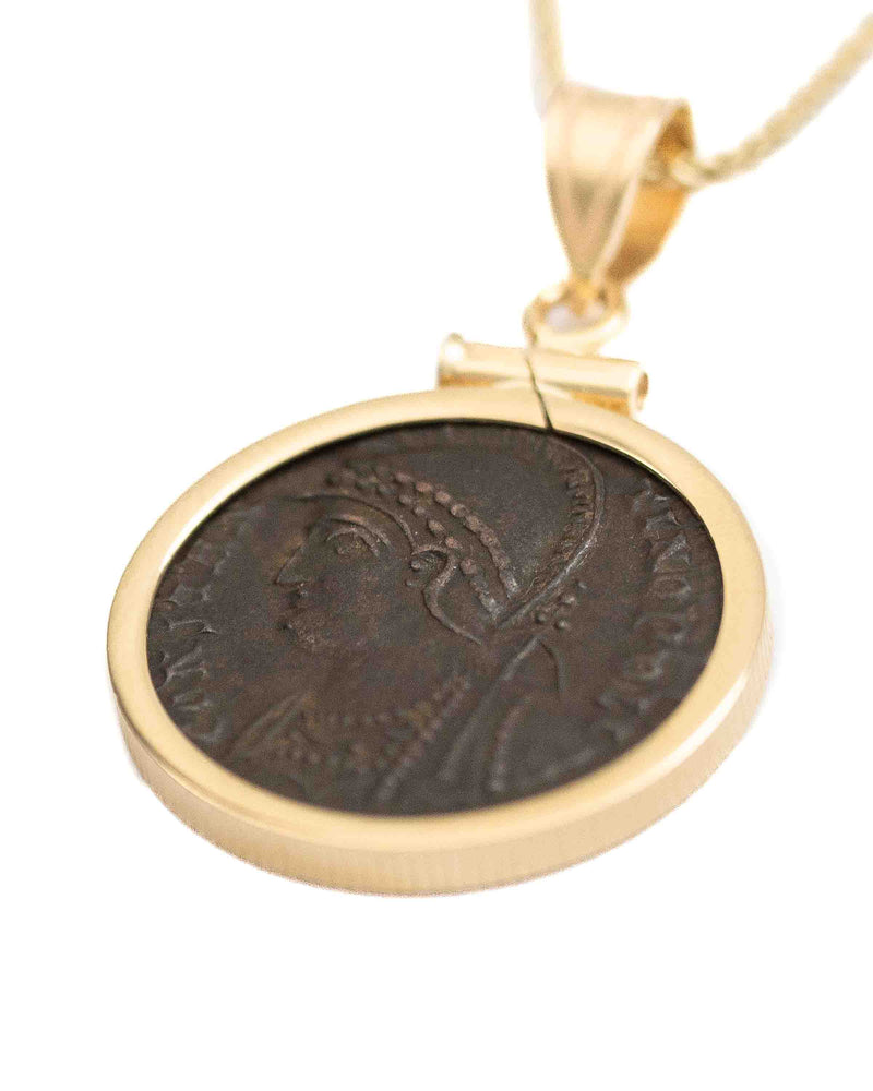 14k Gold Genuine Ancient Constantinople Commemorative Coin Necklace (Constantinopolis/Winged Victory; 330-354 A.D.)