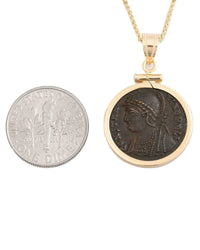 14k Gold Genuine Ancient Constantinople Commemorative Coin Necklace (Constantinopolis/Winged Victory; 330-354 A.D.)