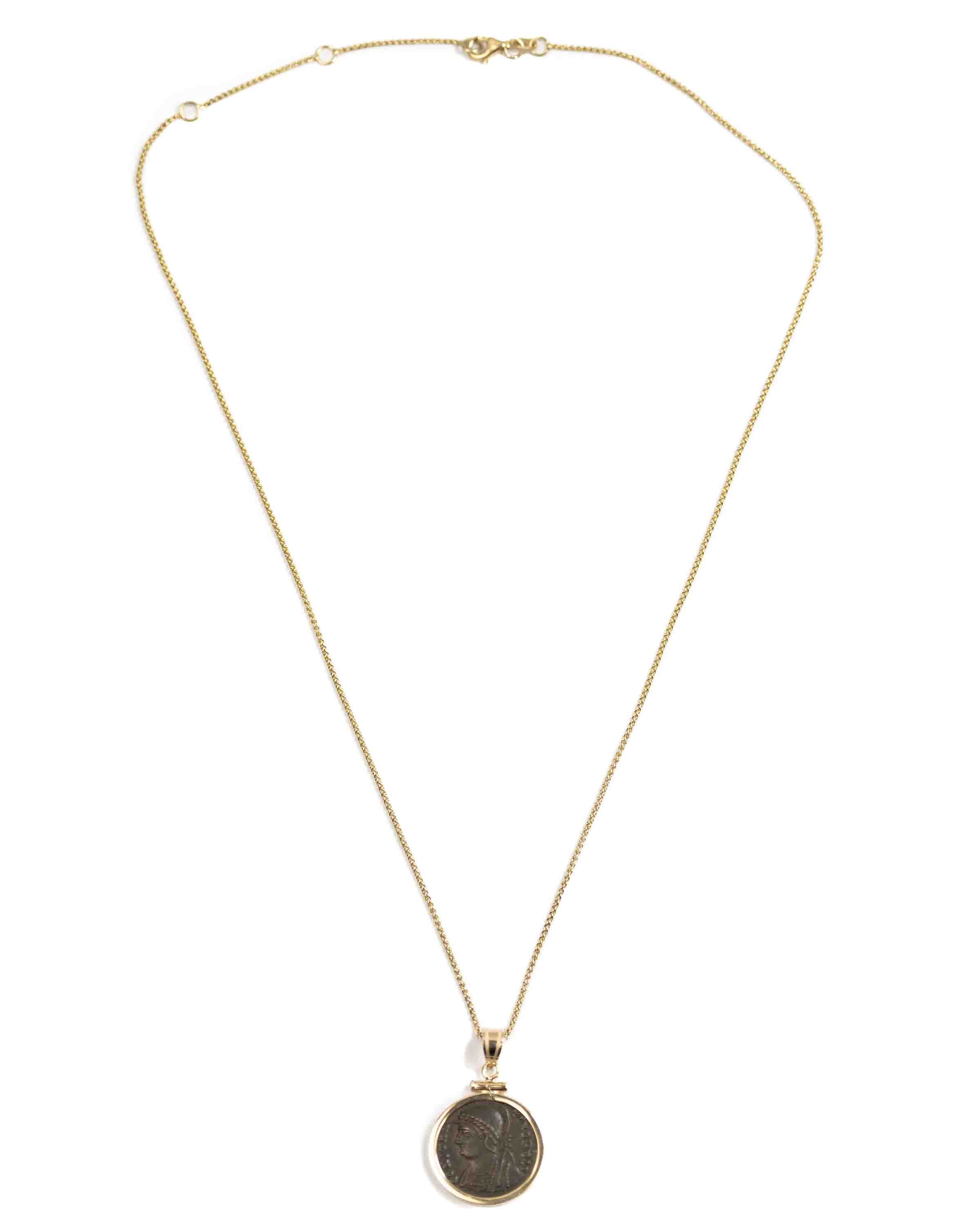 14k Gold Genuine Ancient Constantinople Commemorative Coin Necklace (Constantinopolis/Winged Victory; 330-354 A.D.)