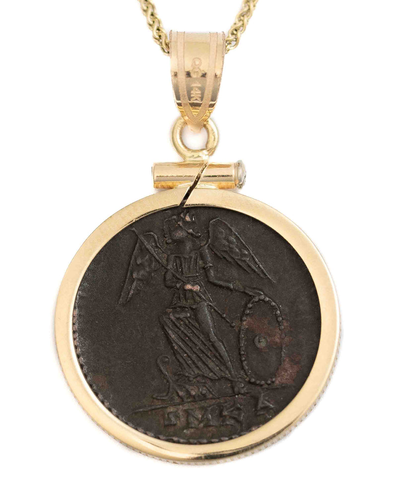 14k Gold Genuine Ancient Constantinople Commemorative Coin Necklace (Constantinopolis/Winged Victory; 330-354 A.D.)