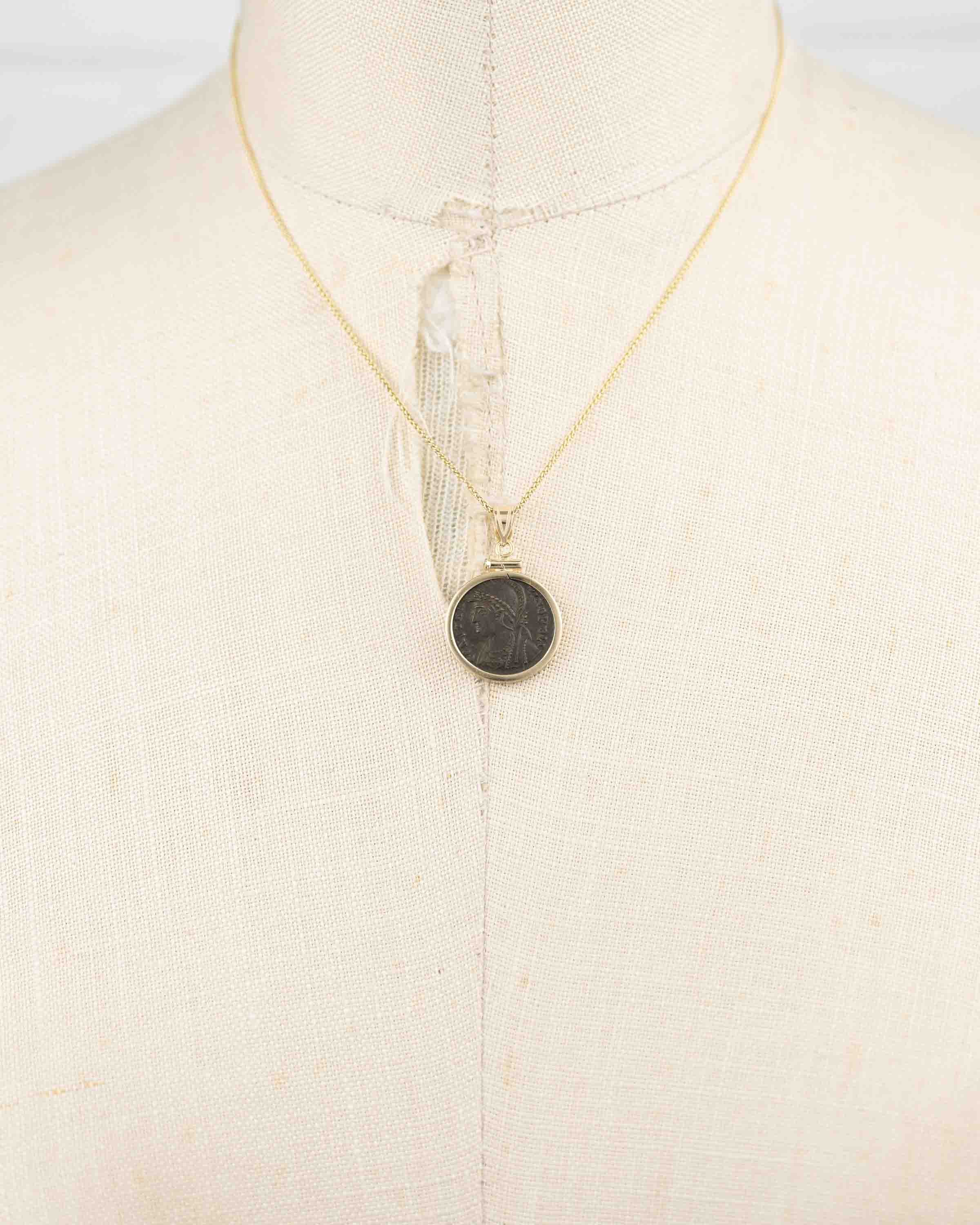 14k Gold Genuine Ancient Constantinople Commemorative Coin Necklace (Constantinopolis/Winged Victory; 330-354 A.D.)