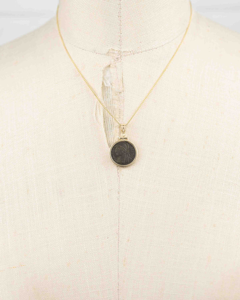 14k Gold Genuine Ancient Constantinople Commemorative Coin Necklace (Constantinopolis/Winged Victory; 330-354 A.D.)